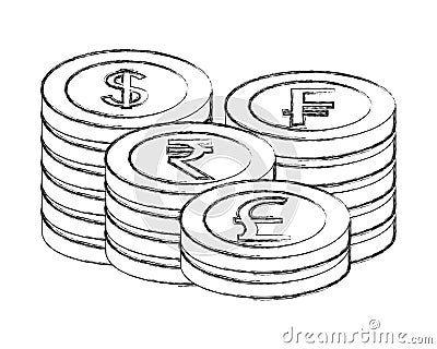 stacked coins currency world money Cartoon Illustration