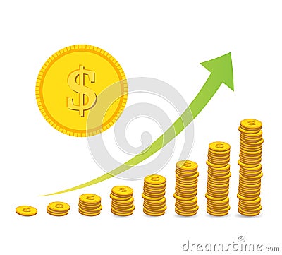stacked coins graph arrow Vector Illustration