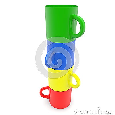 Stacked colorful cups on white Cartoon Illustration