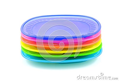 Stacked colorful plastic plates Stock Photo