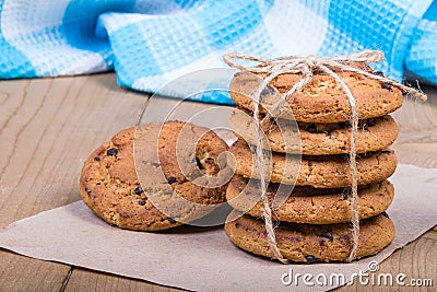 Stacked cookies with raisins Stock Photo