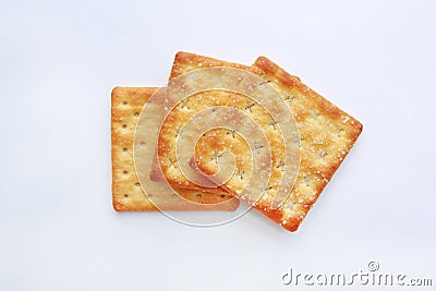 Stacked Cracker biscuit on white background. Close up Stock Photo