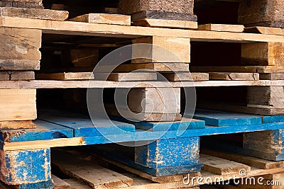 Stacked Euro pallets, logistics delivery concept background Stock Photo