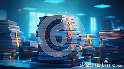 Stacked files with question mark icon symbolizing FAQs and inquiries on a virtual platform Stock Photo