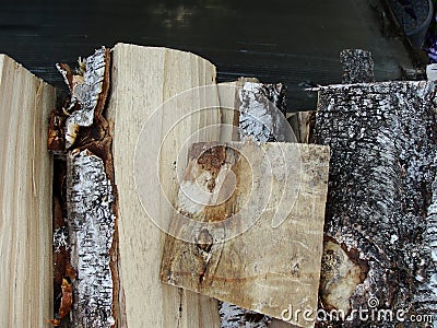Stack of firewood, wood logs texture background.Pile of chopped fire wood prepared for winter Stock Photo