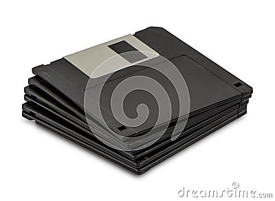 Stacked floppy disks isolated on white background. Floppy disk without sticker. Copy space for text. Stock Photo
