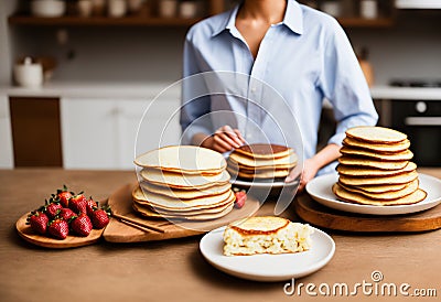 Stacked high: pancakes ready to gobble up Stock Photo