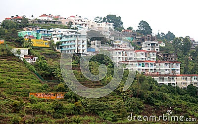 Stacked houses built and trees on the kodaikanal tour place. Stock Photo