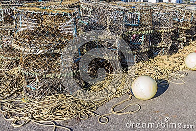 Stacked lobster nets Stock Photo