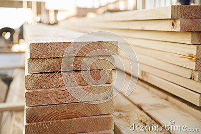 Stacked Lumber at a Building Site Stock Photo