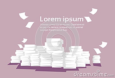 Stacked Paper Pile Of Documents Banner With Copy Space Vector Illustration
