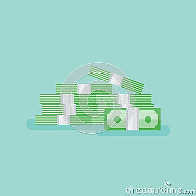 Stacked pile of cash. Heap of money pack. Flat style. Vector Illustration