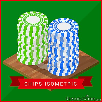 Stacked pocker Chips isometric flat Vector Illustration
