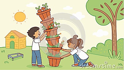 Stacked pots vertical garden, space saving plant display vector design Generative AI Vector Illustration