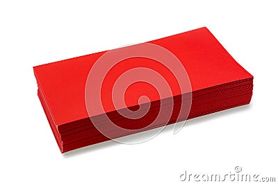 Stacked red empty envelopes on white background Stock Photo