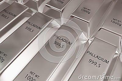 Stacked rows of shiny palladium ingots or bars background - precious metal or money investment concept Cartoon Illustration