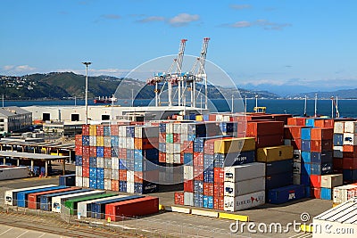 Stacked shipping containers on the dock Editorial Stock Photo