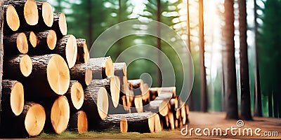 Stacked Timber and Firewood Logs Stock Photo