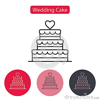 Stacked wedding cake dessert with heart. Vector Illustration