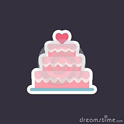 Stacked wedding cake dessert with heart. Vector Illustration
