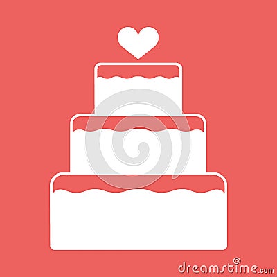 Stacked wedding cake dessert with heart topper flat color vector icon Vector Illustration