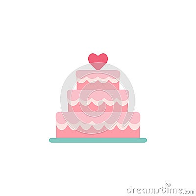 Stacked wedding cake dessert with heart. Vector Illustration