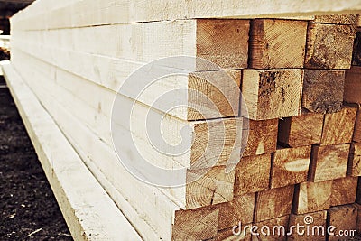 Stacked wood for construction Stock Photo