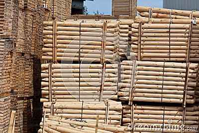 Stacked Wood Fence Pillars Stock Photo