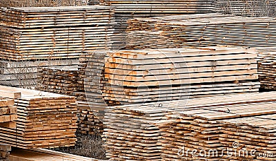 Stacked wood spruce and pine timber Stock Photo