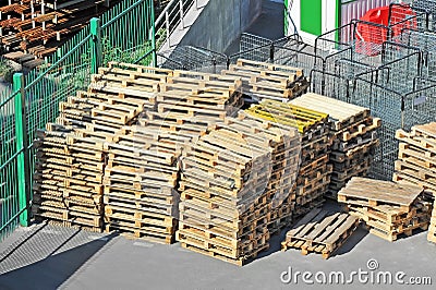 Stacked wooden pallets Stock Photo