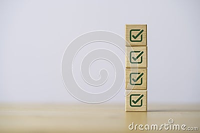 Stacking correct sign mark for document approve , project acceptance and quality assurance concept Stock Photo