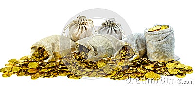 Stacking gold coin in treasure sack Stock Photo