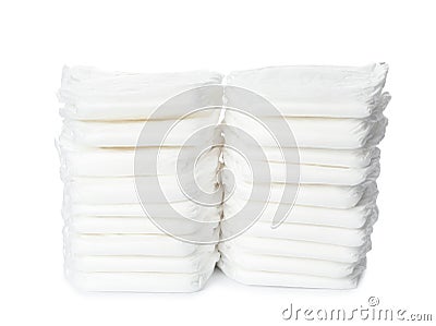 Stacks of baby diapers isolated Stock Photo