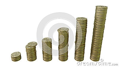 Stacks of bitcoin rising in upwards stairs Stock Photo