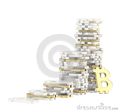 Stacks of bitcoin signs isolated Stock Photo