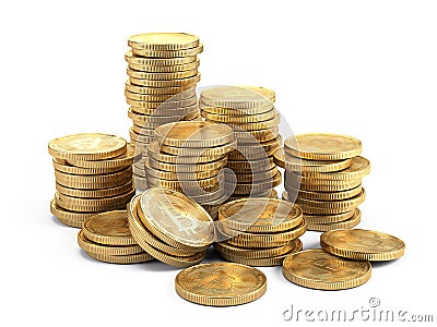 Stacks of Bitcoins isolated on white. mining cryptocurrency concept Stock Photo