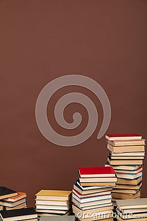 Stacks of books for learning in brown school university library Stock Photo