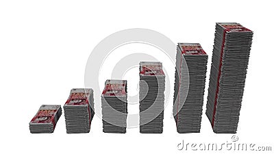 Stacks of British pound bills rising in upwards stairs Editorial Stock Photo