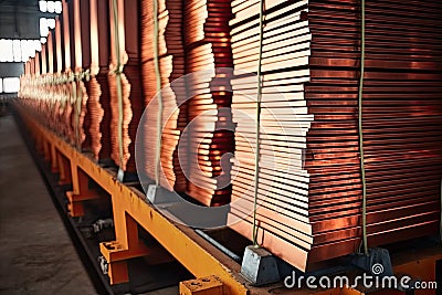 Stacks of cathode copper sheets Stock Photo