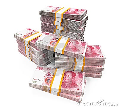 Stacks of Chinese Yuan Banknotes Stock Photo