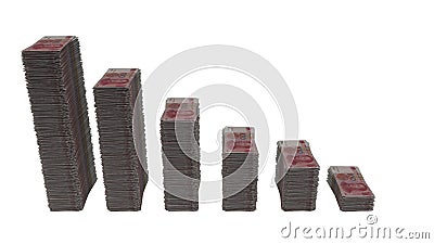 Stacks of Chinese yuan falling in downwards stairs Stock Photo