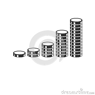 Stacks of coins icon black illustration isolated sign symbol for web, modern minimalistic flat design vector on white background. Vector Illustration