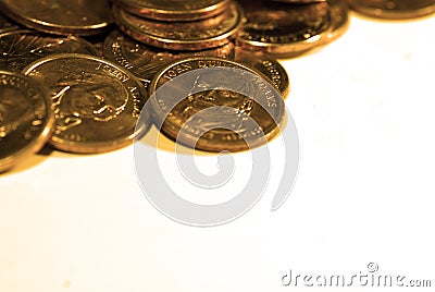 Stacks of Coins and Money Representing Wealth Success and Riches Stock Photo