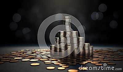 Stacks of coins on the table. Business concept. AI-Generated Stock Photo