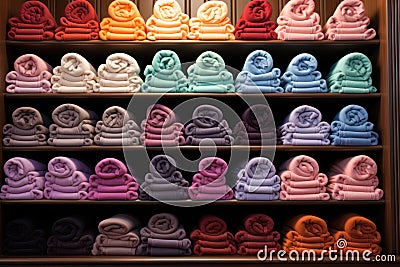 stacks of colored terry towels in a boutique Stock Photo