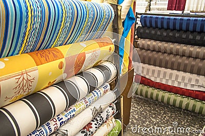 Stacks of colorful textiles Stock Photo