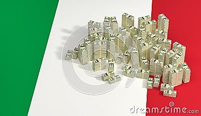 Stacks of 100 Dollar banknotes on Italy national flag. Stock Photo