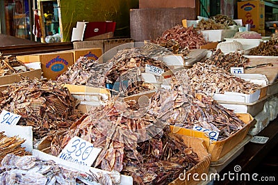 Stacks of dried fish for sale Editorial Stock Photo