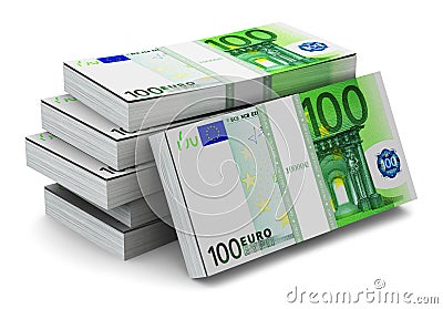 Stacks of 100 Euro banknotes Stock Photo