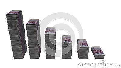Stacks of euro bills falling in downwards stairs Stock Photo